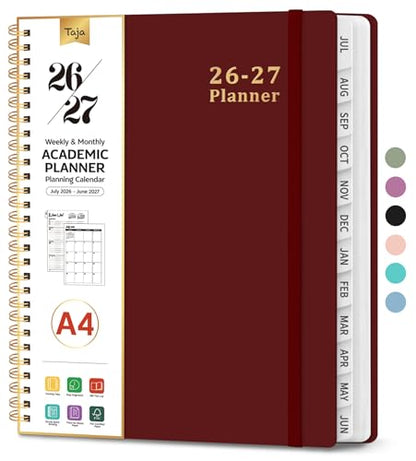Planner 2026-2027, 8.5" x 11" Weekly and Monthly Academic Year Planner Calendar, July 2026 - June 2027, Hardcover Large School Planning Agenda With Tabs, Perfect for School & Office Supplies, A4, Burgundy - color: I-Burgundy, size: A4(8.5"x11")