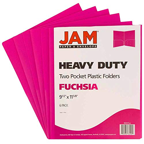 JAM PAPER Heavy Duty Plastic 2 Pocket Extra Tough School Folders - Fuchsia Hot Pink - 6/Pack - color: Fuchsia, size: 6 Per Pack
