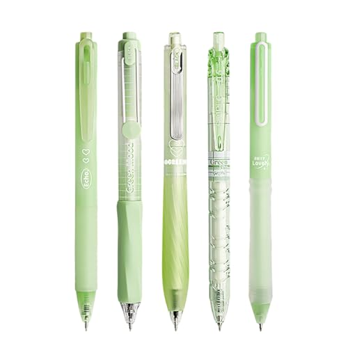 5Pcs Retractable Gel Pen Quick Drying Gel Pen for Kid Student Adult Writing Noting Journaling School Office Supply - color: Green-Transparent