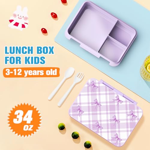 Bevalsa Backpack for Girls, Bow Bookpack with Bento Lunch Box, Insulated Bag & Utensils, 34oz Lunch Containers School Bags Set for Children Teens Kids Elementary Middle school Student (Black Purple) - color: Black Purple