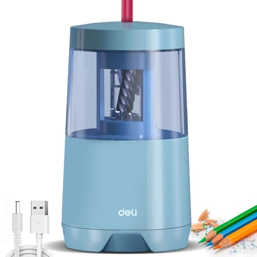 Deli Electric Pencil Sharpener, Automatic Pencil Sharpeners for No.2 Pencils Colored Pencils, Auto Stop, USB & Battery Operated for Students, Classroom, Home and Office, Blue - color: Blue