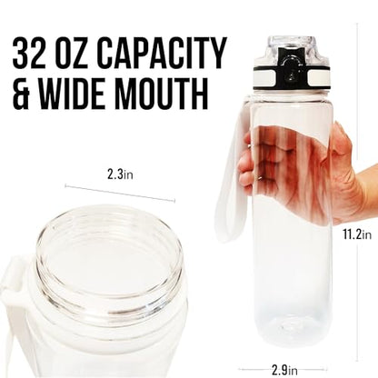 Clear Plastic Water Bottle | No Markings 32oz Chug Lid Sports Water Bottle | Leak Proof Re-Usable Flip Top Plastic Drinks Bottles for School, Office, Gym, Cycling, Exams (Clear-32oz) - color: Clear-32oz