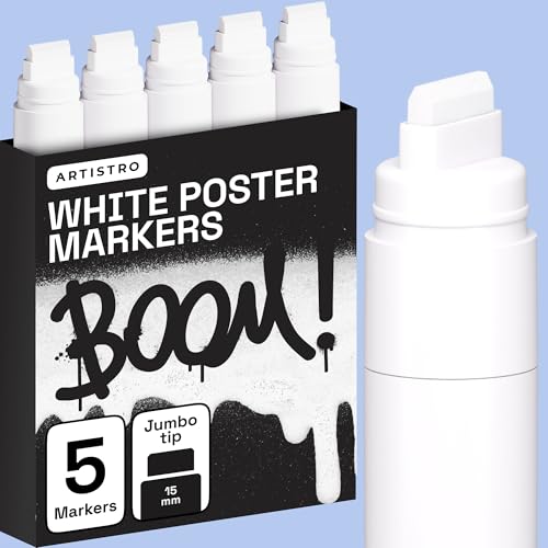 ARTISTRO 5 White Paint Pen for Rock, Glass, Ceramic, Wood, Tire, Fabric, Metal, Canvas, Marking, Painting - Set of 5 Acrylic Paint Markers Water-based - Jumbo Tip - color: White, style: Jumbo Tip