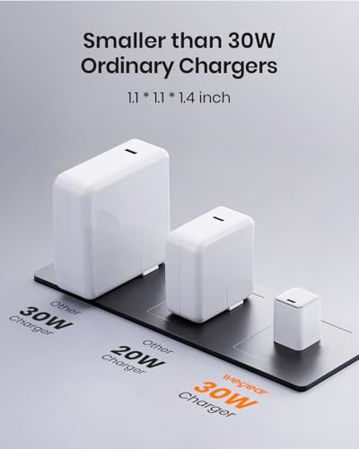 wegear 30W Compact Wall Charger, USB C Charger Block with GaN III Tech, PD3.0 PPS QC4.0 Fast Charging Foldable Power Adapter for iPhone 17 16 15, Galaxy, Pixel, iPad, AirPods (White, 2 Pack) - color: White, size: 2 Pack