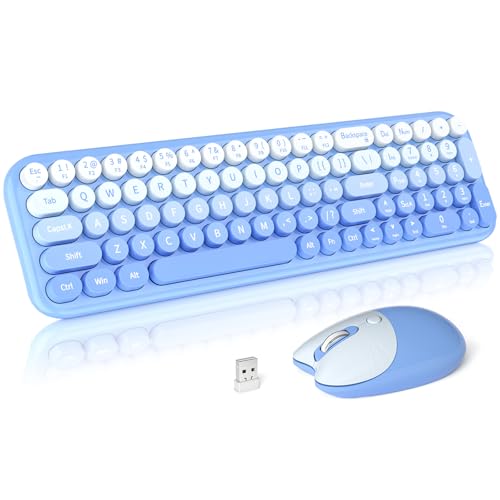 Dilter Wireless Keyboard and Mouse Combo, Portable Retro Keyboard with Compact Size, 2 in 1 USB Connected Mouse for Windows 7/8/10, Laptop, Desktop, PC, Computer (Blue) - color: Blue Gradient