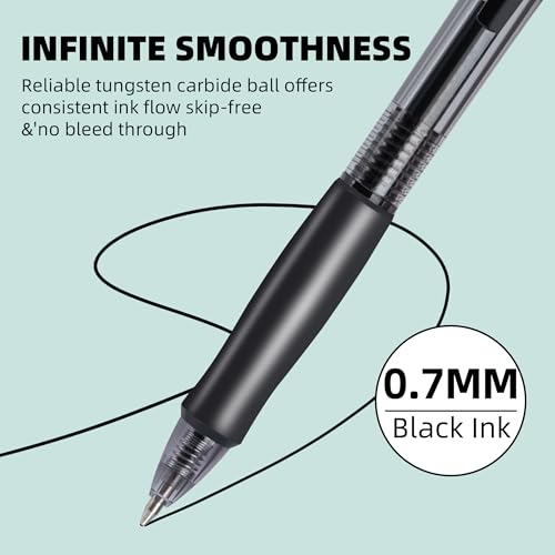 deli Gel Pens, Retractable 0.7mm Black Ink Pens, 12 Pcs Pens & 6 Refills | Medium Point Smooth Writing Pens, Quick-Dry No Bleed Comfort Grip for School, Office, Home Supplies - size: 12 PENS 6 REFILLS