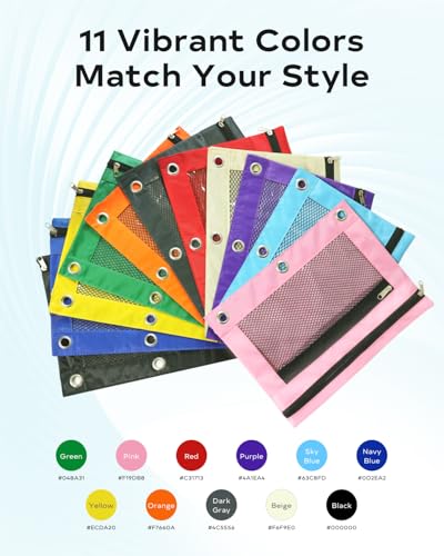 Pencil Pouch for 3 Ring Binder - 3 Hole Zipper Pen Case Bag Holder Bulk Accessories Clear Window Aesthetic Organizer Pockets - color: Beige