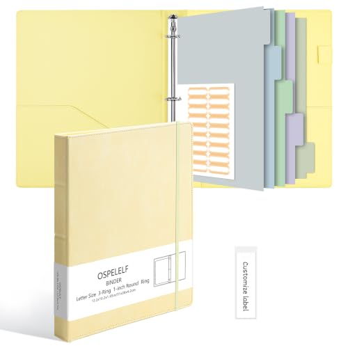 Ospelelf Vintage Hardcover 3 Ring 1 inch Leather Binder, Professional Binder Organizer Suitable for Letter Size, Binder Dividers with Tabs, Light Yellow - color: Light Yellow, size: Letter Size - 1 Inch Ring