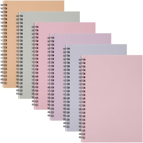 Fuutreo 6 Pack B5 Spiral Notebooks 10.5 x 7.45 Inch College Ruled Aesthetic Journal Kraft Hardcover 70 Sheets (140 Pages) Spiral Notebook for Office Students Work Journaling(Cute Color,Dreamy) - color: Cute Color