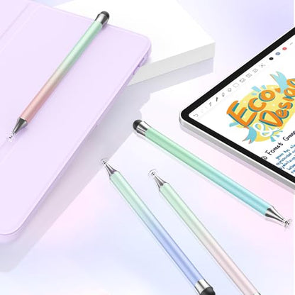 Stylus Pen for Touchscreen (4Pcs), 2 in 1 Stylus Pen for iPad, High Precision and Sensitivity Rubber Tips and Disc Compatible with iPad/iPhone/Android Tablets and All Touch Screens Devices (Light)