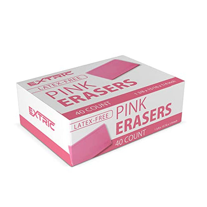 Pink Erasers, 40 Count, Latex Free Eraser for Kids, Square Eraser, Erasers Bulk for School Supplies, Art, and Office Use - size: 40 Count Square Erasers
