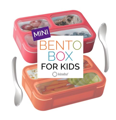 Small Snack Containers for Kids Toddlers - 3 Compartments (Set of 2) - Leak-Proof Boxes with Lids - BPA-Free Plastic Mini Bento Lunch Box - Ideal for School, Daycare, Holds 2 Cups (Pink + Coral) - color: Pink Coral MINI 2pk