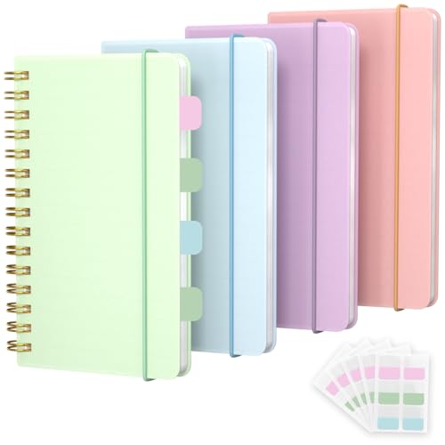 4 Pack 5x7 Small Spiral Notebook, Hardcover Spiral Journal Notebook with Removable Dividers Tabs, Note Books for Note Taking, Work, School, Cute Notebooks with Strap 50 Sheet - size: 5x7 inches