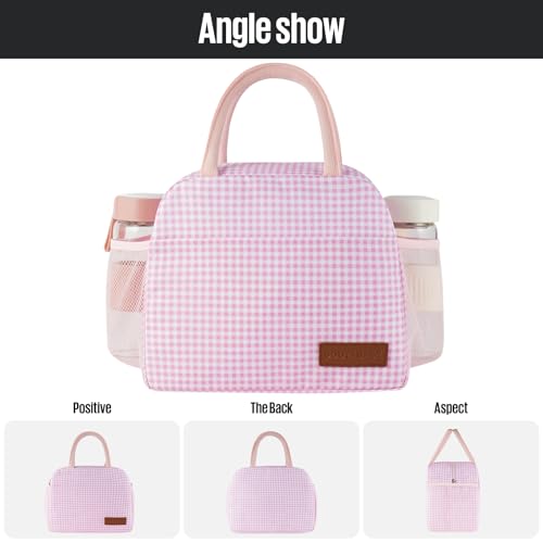 douyadady Lunch Bag Women/Men Lunch Box Women/Men (Pink+White Grid) | Spacious Lightweight Waterproof Sturdy Durable Great Value For Office Work School Picnic Travel - color: Pink+White Grid