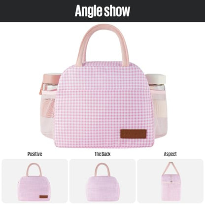 douyadady Lunch Bag Women/Men Lunch Box Women/Men (Pink+White Grid) | Spacious Lightweight Waterproof Sturdy Durable Great Value For Office Work School Picnic Travel - color: Pink+White Grid