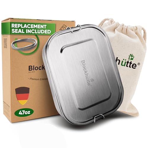 Blockhütte Stainless Steel Lunch Box for Adults I 47oz I Bento Box 3 Compartments with free Sealing, Leak-Proof Container, Metal Lunchbox for Travel, Work, Eco-Friendly Meal Storage Solution - color: Silver, size: 47oz
