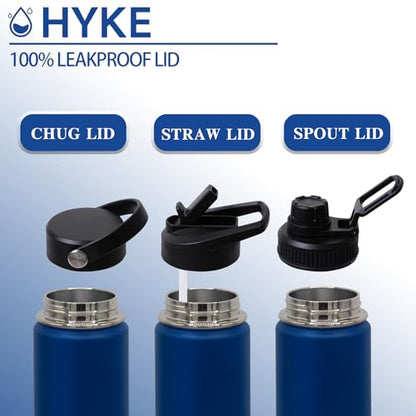 24oz Insulated Water Bottle–Vacuum Stainless Steel Bottle with | Straw, Spout, Handle, 3 Lids–Leak Proof, BPA Free, Fits Cup Holders–Metal Thermos for Hiking, Gym, Car, Bike （Dark Blue） - color: Dark Blue