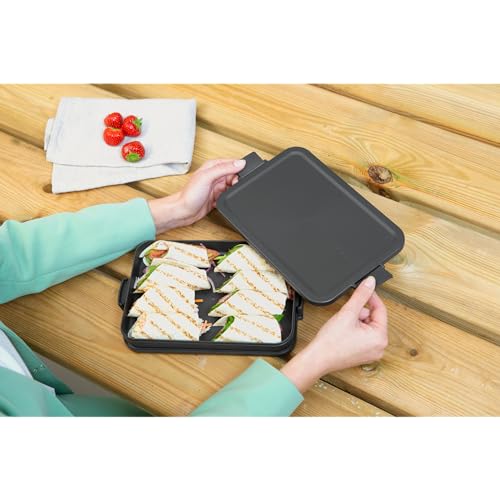 Brabantia Make & Take Flat Lunch Box (Dark Gray) Convenient Size for Bags, BPA-Free, Airtight Snap Locks, Microwave & Freezer Safe, Travel Meal Prep Container, 37oz - color: Dark Gray, style: Flat Lunch Box