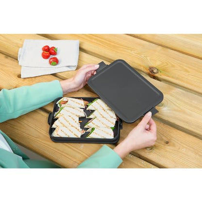 Brabantia Make & Take Flat Lunch Box (Dark Gray) Convenient Size for Bags, BPA-Free, Airtight Snap Locks, Microwave & Freezer Safe, Travel Meal Prep Container, 37oz - color: Dark Gray, style: Flat Lunch Box