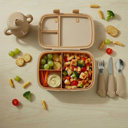 Kids Bento Explorer Lunch Box, 3 No-Mix Compartments, Microwave & Dishwasher Safe, Lightweight with Removable Tray, for Daycare, Preschool, School (Dark Brown Toffee ClevaWhity Friend) - color: Dark Brown Toffee ClevaWhity Friend