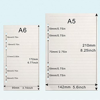 A6 Refill Paper, [3 Pack] Toplive 100GSM Thick Refillable Paper 6 Hole Filler Inserts Loose Leaf Paper 135 Sheets (270 Pages) for 6 Ring Binder Journal Notebook-Lined Paper - style: Line 3 Pack