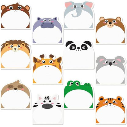 Yinder 24 Pads Cute Sticky Notes Fun Kawaii Safari Animal Sticky Notes Pads Bulk Cartoon Memo Self Adhesive Gift Back to School Veterinary Office School Tab Party Supplies - style: Safari Animals