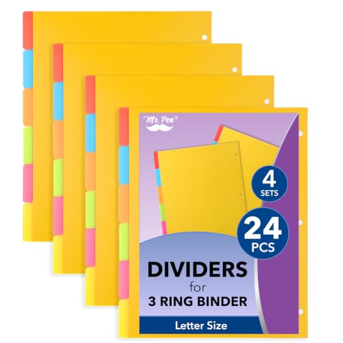 Mr. Pen- 3 Ring Binder Dividers with Tabs, 4 Sets, 6 Pack/Set, Letter Size | Plastic Dividers for 3 Ring Binder for Organizing Projects, School, Office, Home, Files, Dividing Pages, Bright Colors - color: Bright, size: 4 Sets
