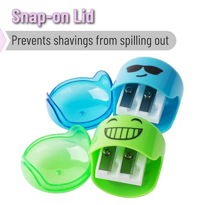 Mr. Pen- Pencil Sharpeners Manual, 24 Pack, Dual Hole, Smiley | Bulk Handheld Pencil Sharpener, Compatible with Standard and Jumbo Pencils, Snap-on Lid, Stainless Steel Blade - size: 24 Pack