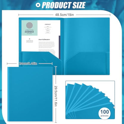 Gueevin 100 Pack Plastic Folder with Pockets, 2 Pocket Folders, Plastic Glossy Folders Fit Letter Size Paper, Heavy Duty Durable File Folder with Business Card for Home Office School (Sapphire Blue) - color: Sapphire Blue