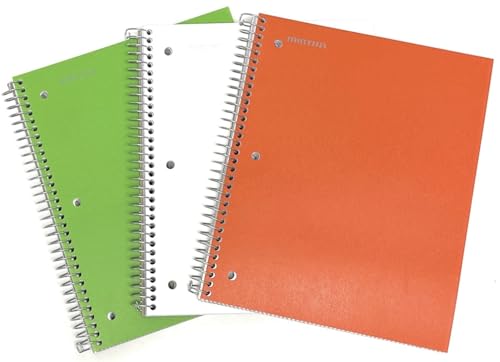 Mintra Office Durable Spiral Notebooks, 3 Subject (Green, White, Orange, Wide Ruled 3pk) - color: Green, White, Orange, size: Wide Ruled 3pk