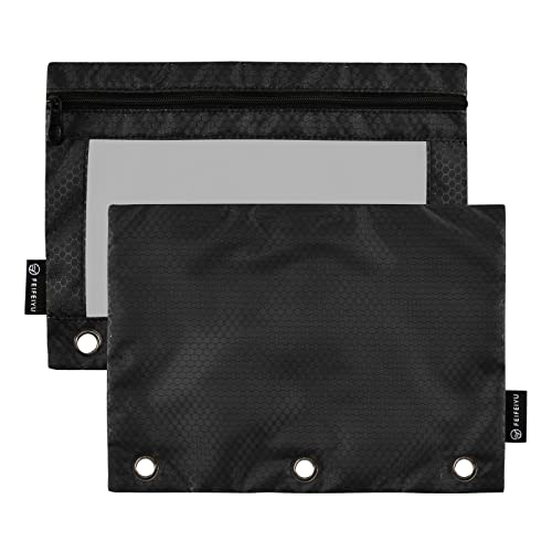 Binder Pouches,Black Pencil Pouch for 3 Ring Binder 2 Pack Clear Pencil Bag with Zipper for Office School Supplies - color: Black