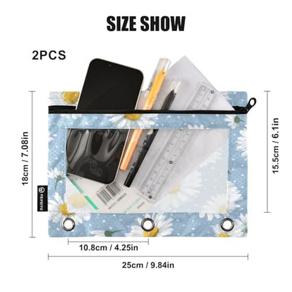 2 Pack Pencil Pouches for 3 Ring Binder Daisy Blue Zipper Pencil Case Bags with Clear Window for Classroom School Office Supplies - color: Daisy