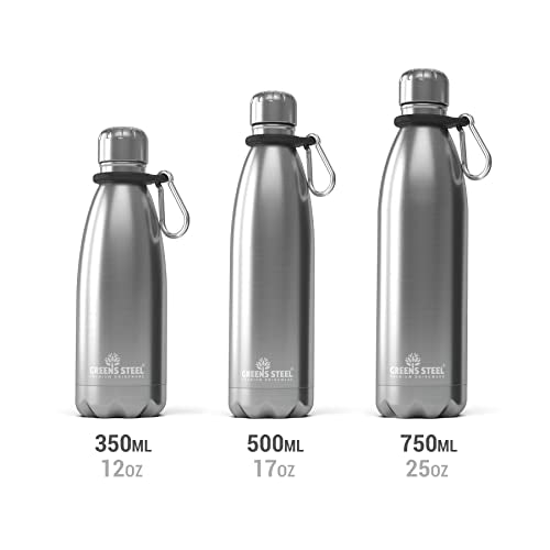 Greens Steel Stainless Steel Water Bottle - 17 oz, Steel | Vacuum Insulated Double Wall with Screw Lid/Leak Proof | Thermal Travel Sports Canteen Coffee Flask - color: Steel, size: 17 Ounces