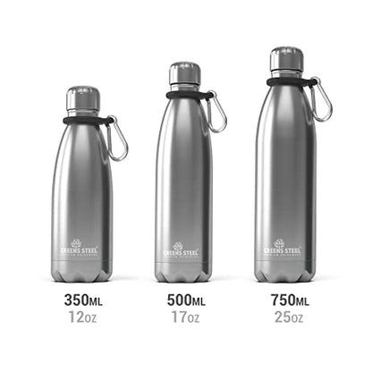 Greens Steel Stainless Steel Water Bottle - 17 oz, Steel | Vacuum Insulated Double Wall with Screw Lid/Leak Proof | Thermal Travel Sports Canteen Coffee Flask - color: Steel, size: 17 Ounces