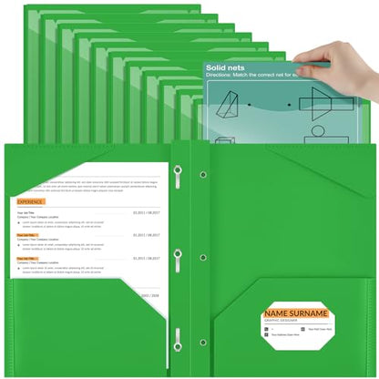 Henoyso 18 Pcs Plastic Folder with Clear Front Pocket and 3 Prong Plastic Folders with Card Slot Pocket Folders with Prongs for School Office (Fresh Green) - color: Fresh Green
