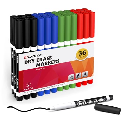 Comix Fine Tip Dry Erase Markers, Low Odor Whiteboard Markers, 36 Bulk 4 Assorted Colors Markers for Kids Teachers Office & School Supplies - color: 36 Count 4 Colors