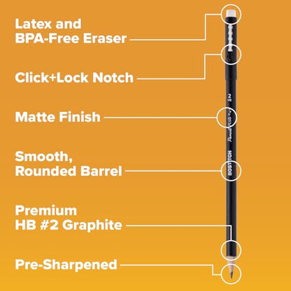 Bostitch, Wood-Cased Pencil Plus, Retractable Eraser, American Cedar Wood, #2 HB, Round, Matte Black, Pre-sharpened, Twenty Pack - size: Twenty Pack