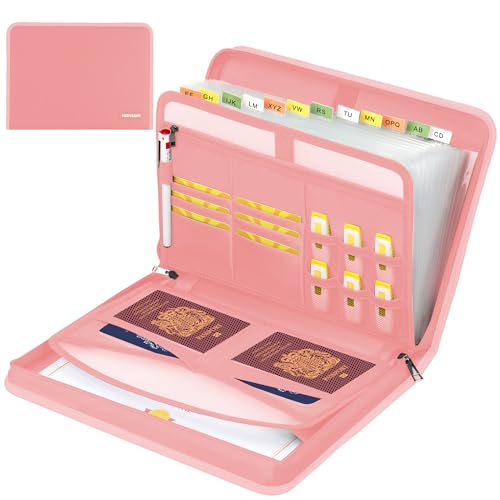 Hontom Accordion File Organizer with Multi Pockets 13 Pocket Fireproof | Expanding File Folder ,Portable Business Fire Safe Storage Document Organizer Folder for Documents and File,Pink - color: Pink, style: 13 Pockets