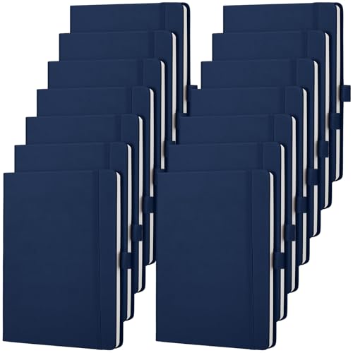 Laumoi 14 Pack Hardcover Journal Notebooks Bulk A5/A4/B5 Journaling Notebook Wide Ruled PU Leather Ruled Lined Journals with Pen Holder for School Business Work Writing (Dark Blue,A5) - color: Dark Blue, size: A5