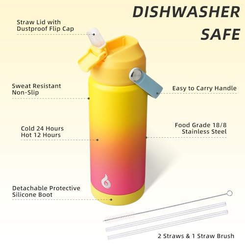 BJPKPK Insulated Water Bottle with Straw Lid, 18oz Thermo Water Bottles with Soft Nozzle, Flex Handle & Non-slip Boot, BPA Free Leak Proof Stainless Steel Metal Thermo, Tumblers, Cups,Rainbow - color: Rainbow, size: 18 Ounces