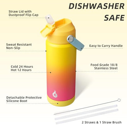 BJPKPK Insulated Water Bottle with Straw Lid, 18oz Thermo Water Bottles with Soft Nozzle, Flex Handle & Non-slip Boot, BPA Free Leak Proof Stainless Steel Metal Thermo, Tumblers, Cups,Rainbow - color: Rainbow, size: 18 Ounces