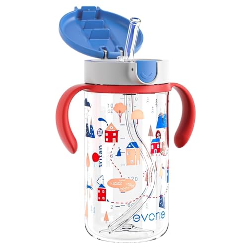 Evorie Tritan Spill Proof Straw Sippy Cups for Toddlers 1–3 Years, 10 Oz | BPA & BPS-Free, Toddler water bottle, Easy grip handles, Dishwasher safe, Durable Tritan, Easy to clean, Happy Valley - color: Happy Valley
