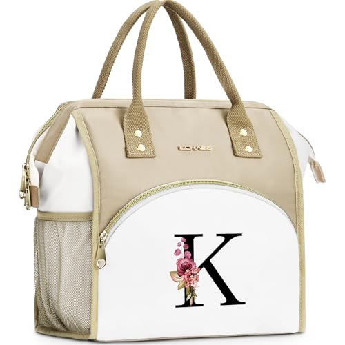 Initial Lunch Bag Women, Cooler Insulated Lunch Bag for Girls, Large Adult Leakproof Lunch Box for Picnic Work, Personalized Tote Bag, Birthday Gifts/Teacher Gifts, Letter K. - color: K