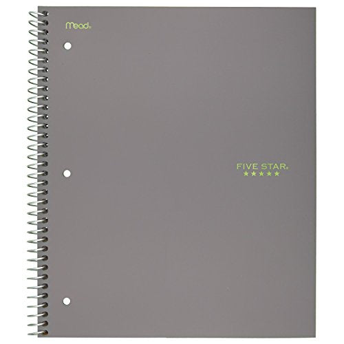 Five Star Spiral Notebooks, 2 Pack, 5-Subject, Wide Ruled Paper, 10-1/2" x 8", 200 Sheets, Gray, Lime (38434) - color: Gray, Lime