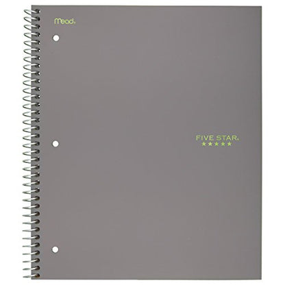 Five Star Spiral Notebooks, 2 Pack, 5-Subject, Wide Ruled Paper, 10-1/2" x 8", 200 Sheets, Gray, Lime (38434) - color: Gray, Lime