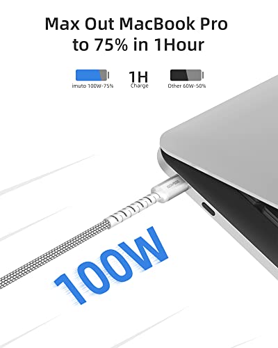 imuto USB C to USB C Cable (6.6ft, 2-Pack) 100W Fast Charging Cable Braided for iPhone 15/15Pro/15Plus/15ProMax MacBook Pro 2020,iPad Pro 2020, iPad Air 4,Samsung Galaxy S23+/S23 Ultra (Sliver) - color: Silver