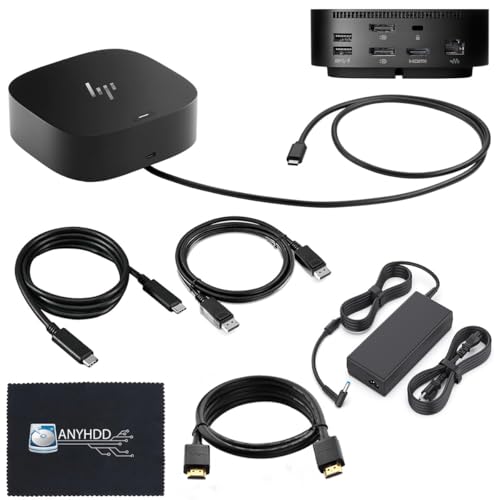 HP USB-C Dock g5 and Charging Bundle - HP Docking Station Dual Monitor 5TW10AA / 5TW10UT / 5TW10AA#ABB with 120W Adapter, HDMI, DisplayPort, USB-C Cables + Microfiber Cloth (Renewed)