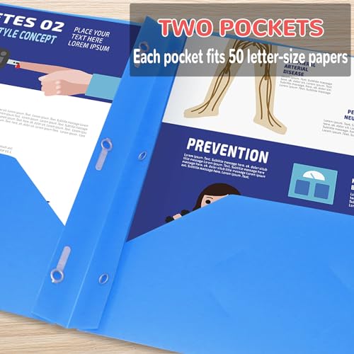 8 Pack Multicolor Plastic Two Pocket Folders, Plastic Folders with 2 Pockets, 3 prongs and Card Slot, Heavy Duty Plastic Folders for School, Home, and Work