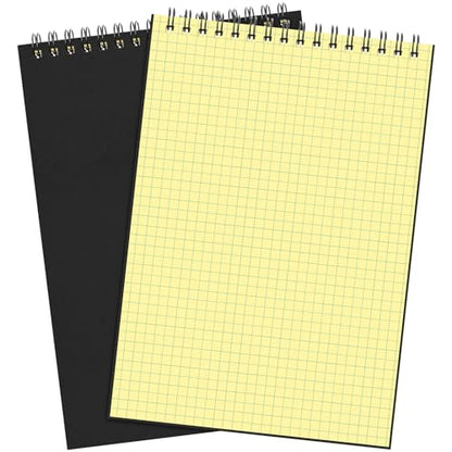 Engrowtic 2 Pack Graph Paper Spiral Notepad A5 Top Wirebound Notepad Grid Notebook Steno Pad Memo Notebook Grid Paper 140 Pages for Writing Sketching Drawing Office Supply(Black (internal Yellow)) - color: Black(internal Yellow)