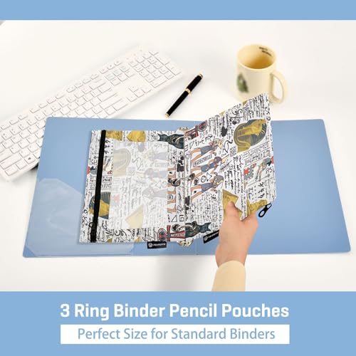 Retro Ancient Egypt Binder Pencil Pouch 3 Ring Clear Pouches with Zipper Pen Organizer for Office College School, 2 Pack - color: Multi-retro Ancient Egypt
